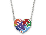 Sterling Silver Autism Heart Necklace with Chain with Enamel Colors